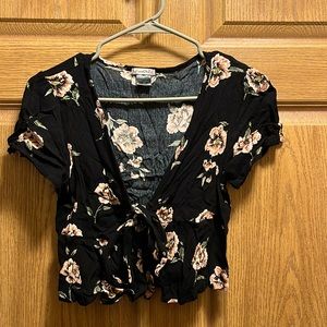 Luna Chix, Black Floral Cropped T-Shirt that ties in the front